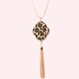 Lederen Marokkaanse Ketting Neckalces Ovale Vorm Luipaard Tassel Ketting Lange Chian Hangers