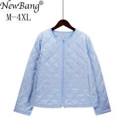 Cuir NewBang marque grande taille manteau en coton léger femmes hiver doublure chaude manteau sans col avec fermeture éclair femme vestes minces