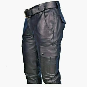 Pantalon en cuir pour hommes de couleur pure et de sangle PU à la mode et de style confortable 2024 240428