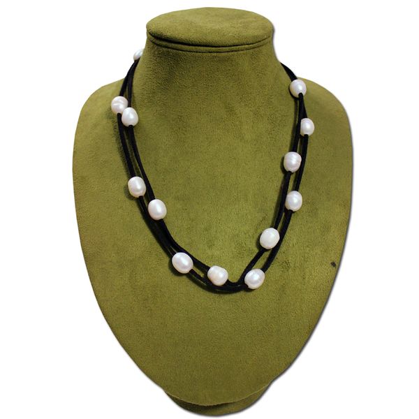 Collier de perles en cuir Collier de perles d'eau douce Bracelet magnétique multicouche baroque Livraison gratuite Bijoux pour femmes Cuir noir