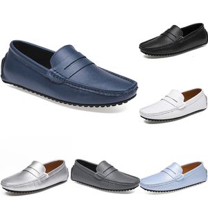 Poies en cuir Chaussures de conduite décontractée pour hommes Soft Sole Fashion Noire bleu marine bleu argent jaune jaune gris Foot-Border All-Match paresseux 38-46 Color96