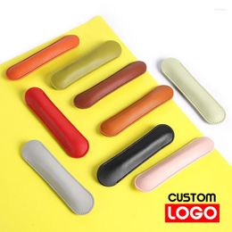 Étui à crayons en cuir rond créatif simple cadeau papeterie stylo de couleur unie