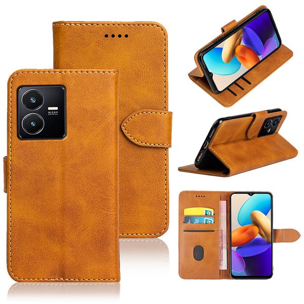 Étui de téléphone en cuir pour Y16 Y02s Y35 Y02 Y11 Y02A Y78 Plus Y75 Y55 Y33S T1 V21e Y73 V21E Y71t Flip Cover Wallet Étuis pour téléphones portables avec porte-carte