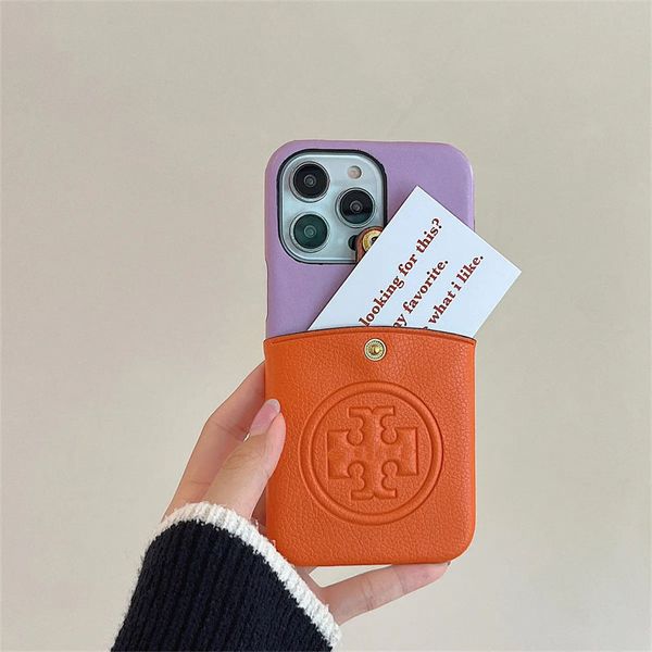 Fundas de teléfono de cuero Funda de diseñador Fundas de teléfono de tarjeta para IPhone 14 14Pro 14Plus 13 12 Max Titular de tarjeta de lujo Funda de impresión Color de patchwork