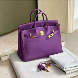 Leather Platinum Real Bag Designer Sea Anemone Purple 2024 Autumn en Winter Premium Commuting Handtas Grote capaciteit TOTE