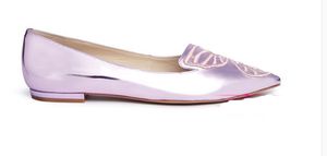 Patente de damas puntiagudas de cuero 2024 zapatos de vestir plano tacones bajos adornos de mariposa de bordado Sophia Webster Purple Wedding Fiesta Tamaño 34-42 8D090
