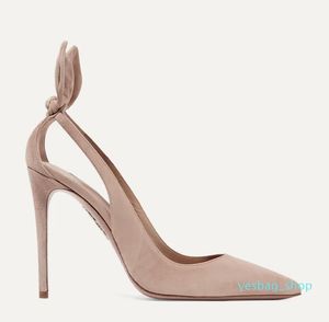 Escarpins En Cuir Femme Talons Pop Sexy Sandale Bout Pointu Aquazzuras Noeud Papillon 105Mm Découpe Robe De Soirée De Mariage Noir Nude Cuir Sude 15