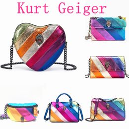 Lederen portemonnee Kurt Geiger Handtas Strepen Rainbow London Lou Designer Women Man Mini Schoudertas metalen teken Koppeling Tote Crossbody kettingzakken