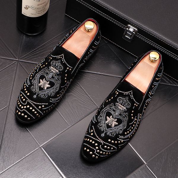 Leather Real Famous Skate Impreso Holfo Men Runway Flats Borney Bee Nuevos zapatos de vestir de gamuza negra suave 68 2 5