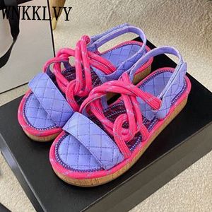 Leer echte splicing dames zomer hennep touw open teen casual sandalen met plakkerige riemontwerp resort strand platte schoenen bc