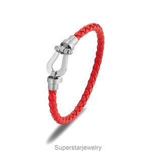 Lederen touw armband paar geweven hoefijzer buckle lederen armband staaldraad touw U-vormige armband mode diy armband rood touw