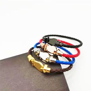 Lederen touw roestvrij staal echt leer geweven armband titanium stalen hoefijzerarmbanden armbanden voor heren en dames mode-sieraden