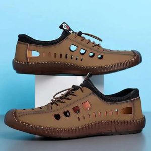 Lederen sandalen mannen ademende s 2024 zomerschoenen loafers man waterdichte buiten antiskid strand sandaalschoen loafer antikid 573 d 0a25