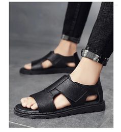 Sandales en cuir pour hommes, bout ouvert, décontracté, fond souple, antidérapant, respirant, résistant, à la mode, plage, 5727