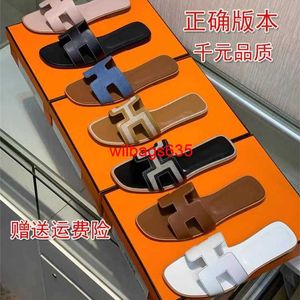 Leren sandalen Oran damesslippers HB Netizens dezelfde stijl slippers voor dames zomer uitloper 2024 nieuw echt leer platte bodem één woord Bea met logo XNM8