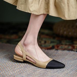Lederen sandalen patchwork echte ronde teen casual dame mode schoenen zomer slingbacks plus maat 42 43 dames flat 787