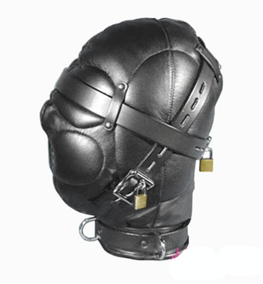 High quality Leather Sex Headgear sensory deprivation bondage hood with Locking Buckles Sex Headgear sex toy