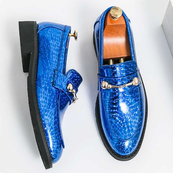 Cuir brillant brevet HBP Chaussures non marques durables Blue Gold Round Boefers Mandon Hice Robe Oxfords
