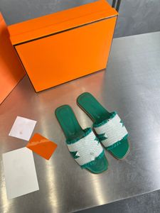 Leren pantoffels voor dames dragen buiten een nieuw steenpatroon, coole drag oran drag, luie platte schoenen met één lijn