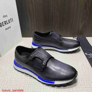 Baskets en cuir BERLUTI chaussures décontractées nouveaux hommes en cuir de veau brossé Double bouton moine chaussures de sport bloc sculpté chaussures décontractées pour hommes à la mode HBE3