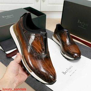 Leren sneaker BERLUTI Casual schoenen Nieuwe heren Laserpatroon Mandarijneend Casual sportschoenen Patina Oud geverfd schoeisel Leren schoenen HBU5