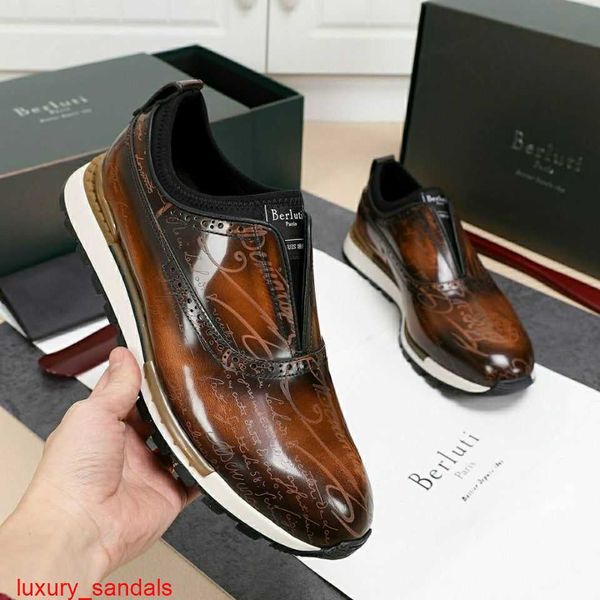 Baskets en cuir BERLUTI chaussures décontractées nouveau motif Laser pour hommes canard mandarin chaussures de sport décontractées patine chaussures teintes anciennes chaussures en cuir HBU5