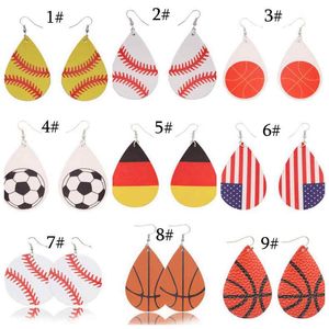 Lederen Sports Dangle Oorbellen Honkbal Amerikaans Duitsland Nationale Vlag Voetbal Voetbal Basketbal Softball Drop Oorbellen voor Dames Sieraden