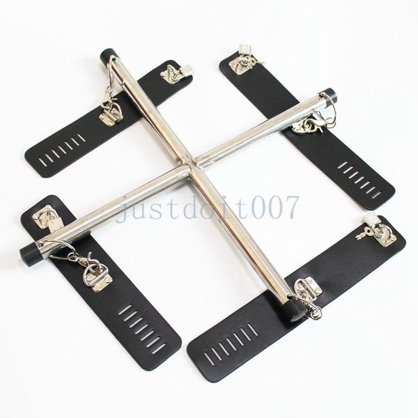 Bondage Cuir Acier Hot Tie Menottes Cheville cuff Spreader Bar Croix Verrouillable retenue # R45