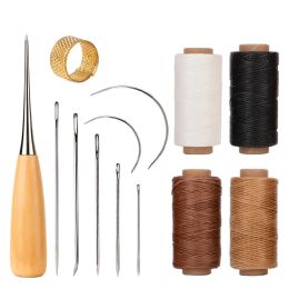 Kit de herramientas de costura de cuero con agujas de costura a mano con pez de pulso de pez con ritmo encerado juego para reparaciones de zapateros de limpieza de cuero de bricolaje