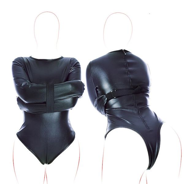 Camisa de fuerza de cuero Bolsa de sujeción para el cuerpo Paquete de brazo Bondage Fetiche BDSM Arnés Producto adulto Disfraz exótico Juguetes sexuales para parejas 240117