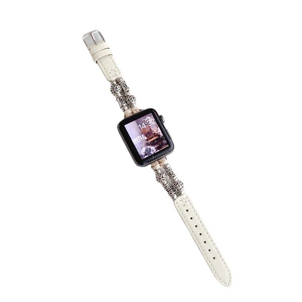 Correa de cuero para Apple Watch Band Pulsera de plata tibetana Cadena Iwatch 9 8 7 6 5 4 3 Ultra 38 mm 40 mm 41 mm 42 mm 44 mm 45 mm 49 mm Pulseras de metal para mujer Accesorios inteligentes