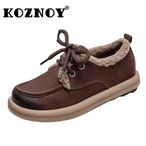 Lederen suede Koznoy jurk natuurlijke echt naaien 3 cm loafers vintage pluche warme comfortabele herfst winter vrouwen zachte flats schoenen 231128 734