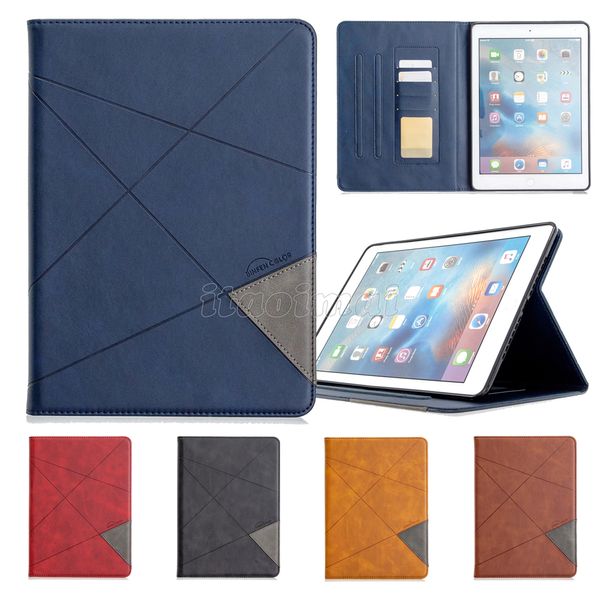 Étuis pour tablette en cuir PU pour iPad 10.2 Mini 5 Air 1/2/3/4 Pro 11/10.5/9.7 pouces Double couleurs Coutures Magnétique Flip Kickstand Cover Case avec fentes pour cartes