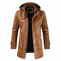 Trench-Coat en cuir pour hommes, manteau à capuche, beau Y2K, mi-long, manteau en cuir pour jeunes, grande taille, PU, Locomotive, vêtements d'extérieur p31a #