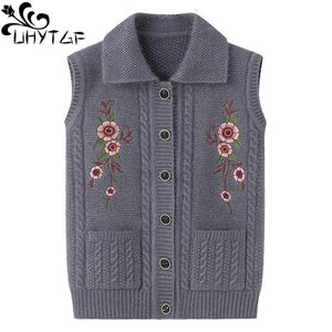 Cuir UHYTGF 4XL sans manches femmes veste moyen âge personnes âgées printemps automne gilet femme brodé tricoté pull gilet manteau 1998