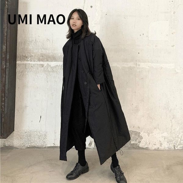 UMI MAO – manteau rembourré en cuir pour femme, coupe vent foncé, longue Section au dessus du genou, épais, rembourré, amincissant, nouvelle collection hiver 2022, Y2K