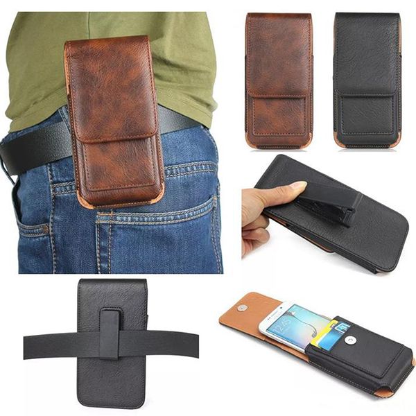 Étui universel en cuir avec Clip de ceinture pour téléphone portable, porte-cartes, sac de taille, étuis à rabat pour Iphone Samsung LG Moto Huawei Xiao mi