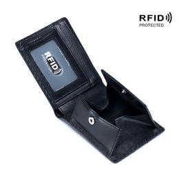 Portefeuille en cuir porte-monnaie de vache en Fiber de carbone Rfid Anti-vol Ultra mince porte-cartes de visite court portefeuille en cuir véritable pour hommes