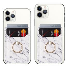 Pocker de porte-cartes de cartes de portefeuille en cuir avec stand à anneau de doigt pour iPhone 13 Pro Max 12 Mini 11 Grip Back Adhesive Pocker Sticker