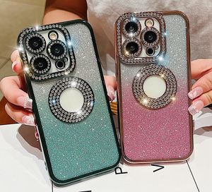 Étuis de diamant de luxe pour iPhone 15 Plus 14 Pro MAX 13 12 11 Trou de bague de mode Shinny Glitter Gradient Fine Hole Placage métallique Strass Soft TPU Couverture de téléphone