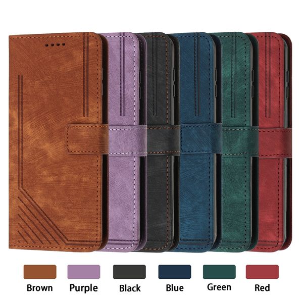 Étuis portefeuille en cuir pour Huawei Honor 90 Lite Pro X5 X6A X50 Moto Edge 40 G14 OPPO A58 4G A78 Ralme 11 5G Lignes verticales Porte-carte d'identité en espèces Flip Cover Pochette antichoc