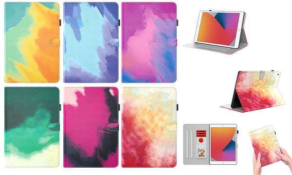 Estuches de billetera de cuero para Ipad Mini6 Mini 6 1 2 3 4 5 Pintura Color de aceite Tinta Nube Acuarela Flip Smart Cover Ranura para tarjeta de identificación de crédito Soporte a prueba de golpes Bolsas de soporte Funda para tableta