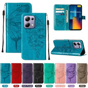 PU lederen portemonnee hoesjes voor Redmi A3 Note 13 4G 5G 13 Plus POCO X6 Pro K70E Google Pixel 9 Pro ID-kaartsleuf Mode Vlinder Bloemenprint Meisjes Dame Houder Flip Cover Pouch