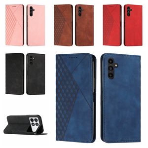 Fundas de billetera de cuero para Redmi K70 K70E Note 13 Moto G34 G04 G Play Power 2024 Samsung A35 A55 Diamond Skin Feel Cube Suck Cierre magnético Titular de la tarjeta de identificación Funda con tapa