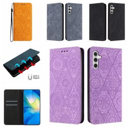 Fundas tipo billetera de cuero para Samsung A35 A55 A15 S24 Plus Ultra A05S Redmi 13C Impresión Flor Estilo étnico retro Chupar Cierre magnético Tarjeta de identificación Ranura para tarjeta Funda con tapa