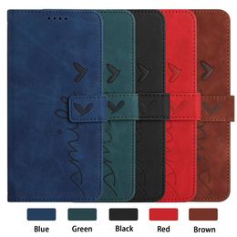 Estuches de billetera de cuero para Samsung S22 Ultra Plus S21 S20 FE Note 20 A03 Core A03S A02S Fashion Heart Love Smile Cash ID Titular de la tarjeta de crédito Kickstand Flip Cover Pouch Strap