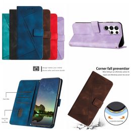 Lederen portemonnee kisten voor Samsung S23 Fe S22 M14 5G x Cover 5 6 4 M54 M53 M33 A54 A53 A34 A33 A33 A32 A24 A23 Triangle Verticale lijnen Cash ID Creditcard Holder Flip Cover Pouch