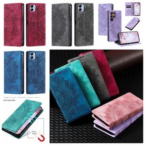 Fundas tipo billetera de cuero para Samsung S24 S23 FE Ultra S22 Plus A15 A05 A05S A54 A34 A14 A73 Suck Cierre magnético Datura Flower Totem Lace Ranura para tarjeta Mandala Flip Cover Bag