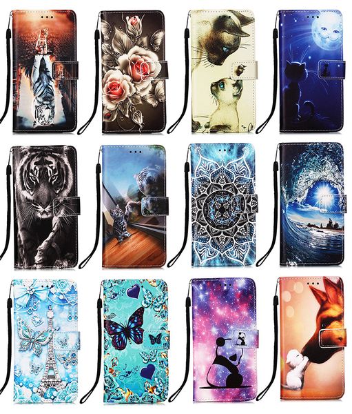 Étuis à rabat en cuir pour Samsung A82 A22 5G A32 4G S21FE X cover5 A02 M02 MOTO G50 G10 G30 G100Cartoon Panda Tiger Rose Fleur Papillon Licorne couverture