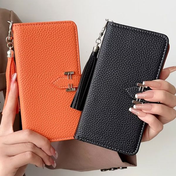 Étui portefeuille en cuir à rabat pour iPhone 15 Pro Max Apple iPhone 14 13 12 11 XS MAX XR 8P Étui porte-cartes Mode Orange Antichoc Mobile Cover